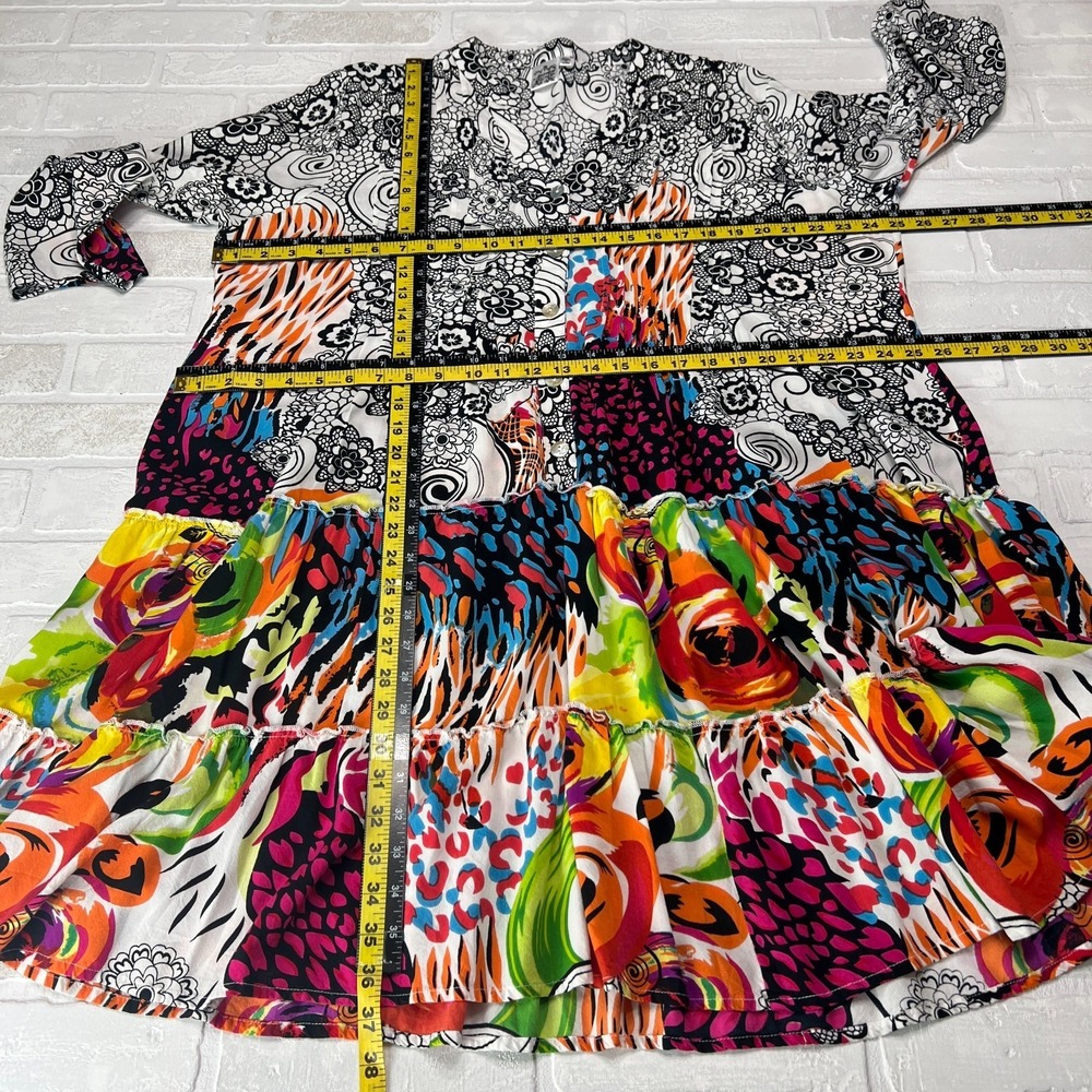 Parsley & Sage Dress Womens XL Colorful Floral Patchwork Swing Boho Button Eliza - Picture 2 of 13